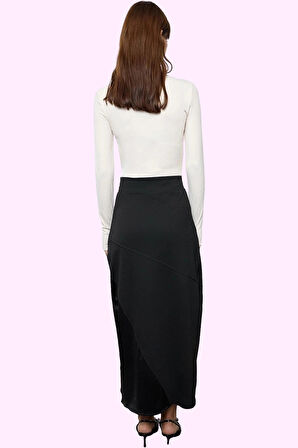 Kadın Kalem Etek Saten Detaylı Örme Midi Boy Günlük Ve Özel Günler Yaz Aylarının Vazgeçilmezi