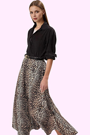 Kadın Kloş Leopar Desenli Maxi Etek Normal Bel Astarlı Günlük Hafta Sonu Dayanıklı Malzeme