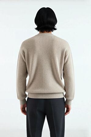 Erkek Oversize Kalıp Bisiklet Yaka Basic Selanik Dokulu Kalın Triko Kazak Kışlık Günlük Giyim İçin