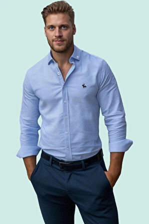 Erkek Regular Fit Nakış Detaylı Smart Gömlek Uzun Kol Pamuklu Günlük Kullanım Modern Tasarım