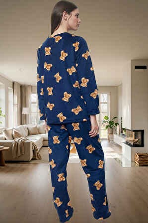 Kadın Ayıcıklı Desenli Polar Pijama Takımı Kışlık Rahat Uyku Seti Premium Kalite Profesyonel Görünüm