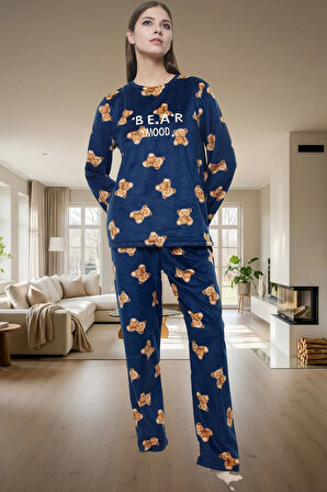 Kadın Ayıcıklı Desenli Polar Pijama Takımı Kışlık Rahat Uyku Seti Premium Kalite Profesyonel Görünüm
