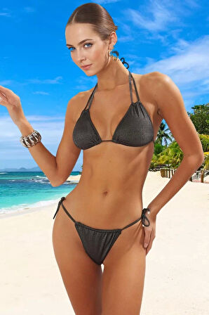 Üçgen Simli Bikini Takımı Klora Dayanıklı Plaj Ve Havuz İçin Yaz Koleksiyonu