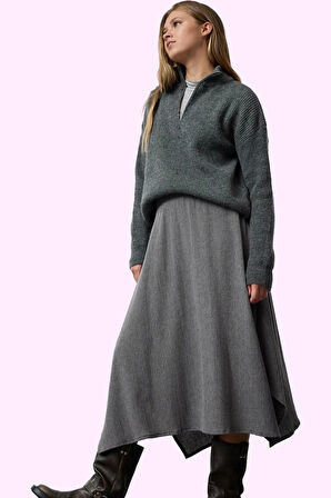 Kadın Asimetrik Midi Etek Bürümcük Dokuma Renk Günlük Stil Hafta Sonu Yaz Aylarının Vazgeçilmezi