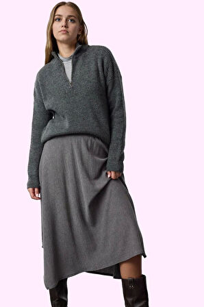 Kadın Asimetrik Midi Etek Bürümcük Dokuma Renk Günlük Stil Hafta Sonu Yaz Aylarının Vazgeçilmezi