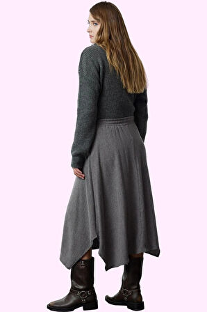 Kadın Asimetrik Midi Etek Bürümcük Dokuma Renk Günlük Stil Hafta Sonu Yaz Aylarının Vazgeçilmezi