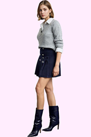 Kadın Pileli Dokuma Etek Yüksek Bel Kemerli A line Finike Günlük Kullanım Kaliteli Malzeme