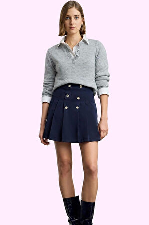 Kadın Pileli Dokuma Etek Yüksek Bel Kemerli A line Finike Günlük Kullanım Kaliteli Malzeme