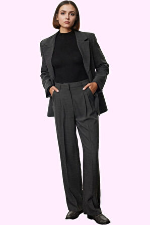 Kadın Straight Düz Kesim Pantolon Yüksek Bel Dokuma Kumaş İş Ve Günlük Kullanım Hafta Sonu