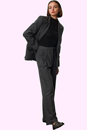 Kadın Straight Düz Kesim Pantolon Yüksek Bel Dokuma Kumaş İş Ve Günlük Kullanım Hafta Sonu