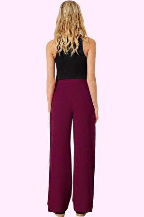 Kadın Wide Leg Pantolon Dokuma Kumaş Normal Bel Regular Boy Günlük Şıklık Kaliteli Malzeme