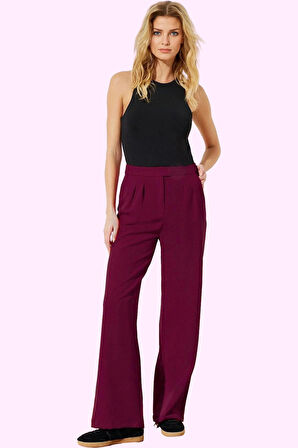 Kadın Wide Leg Pantolon Dokuma Kumaş Normal Bel Regular Boy Günlük Şıklık Kaliteli Malzeme