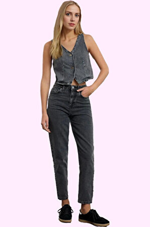 Kadın Yüksek Bel Geniş Paça Mom Jean Uzun Boy Pamuklu Günlük Kullanım Yaz Aylarının Vazgeçilmezi