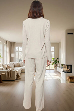 Kadın Waffle Kumaş Pijama Takımı Renk Uzun Paça Boru Profesyonel Görünüm Kaliteli İşçilik