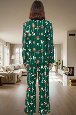 Kadın Yılbaşı Desenli Pamuklu Pijama Takımı Konforlu Kesim Yüksek Kalite Profesyonel Görünüm