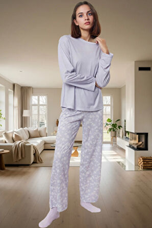 Kadın Çiçekli Pamuklu Pijama Takımı Rahat ve Şık Ev Giyim Seti Kullanım Profesyonel Görünüm