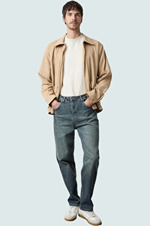 Erkek Baggy 90s Straight Fit Kot Pantolon Normal Bel Denim Günlük Kombinler Modern Tasarım