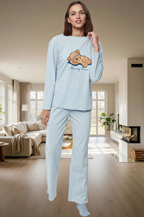 Kadın Pamuklu Ayıcıklı Pijama Takımı Regular Kalıp Homewear Modern Stil