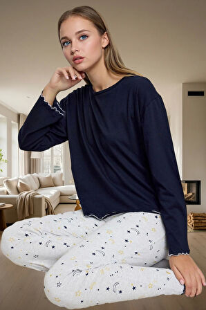 Kadın Örme Pijama Takımı Galaksi Desenli Rahat Uyku Seti Özel Tasarım Ve Şık