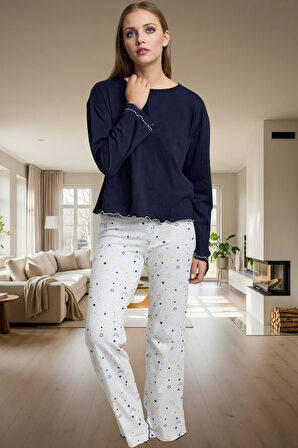 Kadın Örme Pijama Takımı Galaksi Desenli Rahat Uyku Seti Özel Tasarım Ve Şık