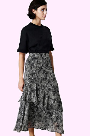 Kadın Maxi Kloş Animal Desenli Etek Astarlı Polyester Günlük Stil Yaz Aylarının Vazgeçilmezi