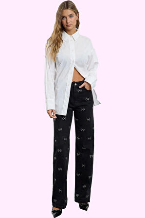 Kadın Yüksek Bel Geniş Paça Denim Pantolon Pamuklu Günlük Şıklık Yaz Aylarının Vazgeçilmezi