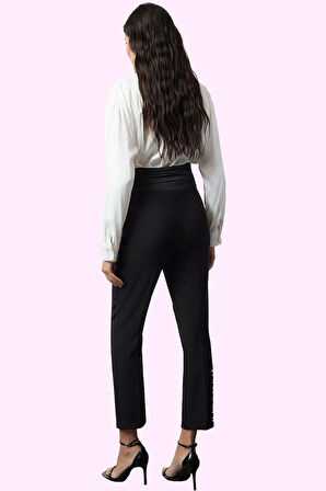 Kadın Yüksek Bel Boru Paça Dokuma Pantolon Şık Gece Kombinleri İçin Yaz Aylarının Vazgeçilmezi