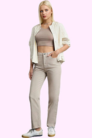 Kadın Yüksek Bel Straight Fit Pantolon Pamuk Gabardin Kumaş Günlük Kullanım Modern Tasarım