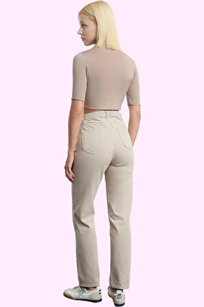 Kadın Yüksek Bel Straight Fit Pantolon Pamuk Gabardin Kumaş Günlük Kullanım Modern Tasarım