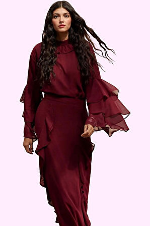 Kadın Maxi Şifon Etek A line Kalıp Düz Desen Ramadan Tarzu Yaz Aylarının Vazgeçilmezi