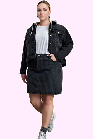 Kadın Mini Denim Etek Pamuklu Çizgili A line Günlük Stil Hafta Sonu Yaz Aylarının Vazgeçilmezi