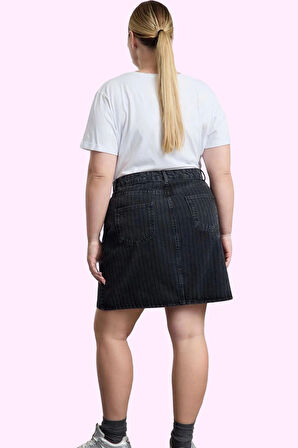 Kadın Mini Denim Etek Pamuklu Çizgili A line Günlük Stil Hafta Sonu Yaz Aylarının Vazgeçilmezi