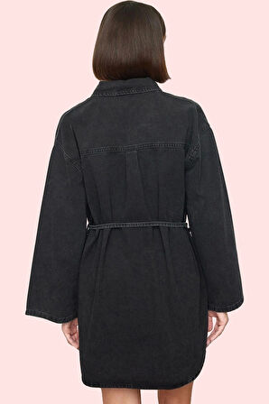 Kadın Oversize Denim Gömlek İspanyol Kol Regular Kalıp Pamuklu Günlük Stil Kaliteli Malzeme