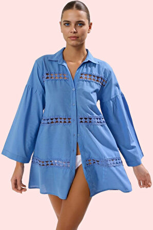 Kadın Plaj Gömleği Pamuklu Basic Siluet Yaz Aylarının Vazgeçilmezi Günlük Kullanım Hafta Sonu