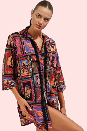 Kadın Yazlık Plaj Gömleği Etnik Desenli Pamuk Vual Kumaş Günlük Kullanım Dayanıklı Malzeme
