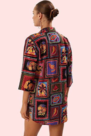 Kadın Yazlık Plaj Gömleği Etnik Desenli Pamuk Vual Kumaş Günlük Kullanım Dayanıklı Malzeme