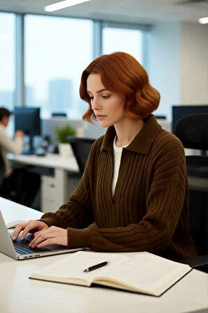 Kadın Oversize Polo Yaka Düşük Kol Fitilli Triko Kazak Kışlık Günlük Şıklığı Tamamlayan Konforlu