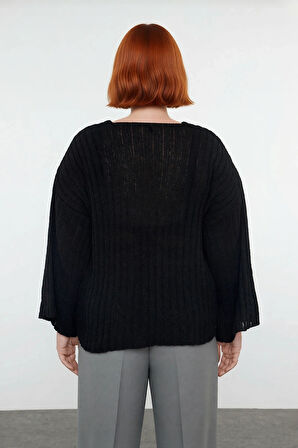 Kadın V Yaka Düz Fitilli Triko Kazak Rahat Regular Kalıp Düşük Uzun Kol İlkbahar Sonbahar Şıklığı