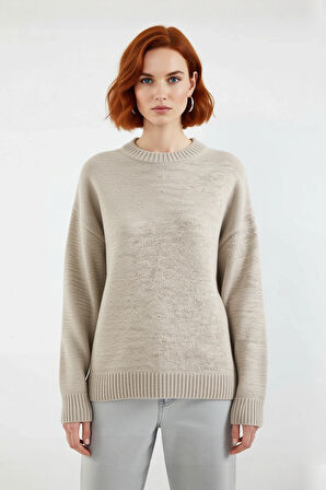 Kadın Oversize Triko Kazak Düşük Kol Bisiklet Yaka Basic Kışlık Günlük Rahat Şık Tasarım Kaliteli