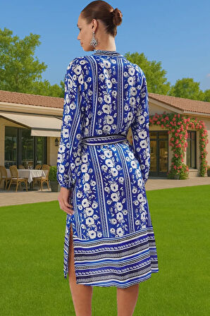 Plaj Elbisesi Maxi Şifon Desenli Kuşaklı Yazlık Özel Tasarım Kaliteli İşçilik Yüksek Kalite