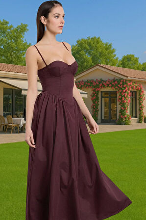 A Kesim Poplin Dokuma Midi Elbise Kemersiz Yazlık Kadın Elbisesi Modern Stil Dayanıklı Malzeme