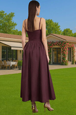 A Kesim Poplin Dokuma Midi Elbise Kemersiz Yazlık Kadın Elbisesi Modern Stil Dayanıklı Malzeme