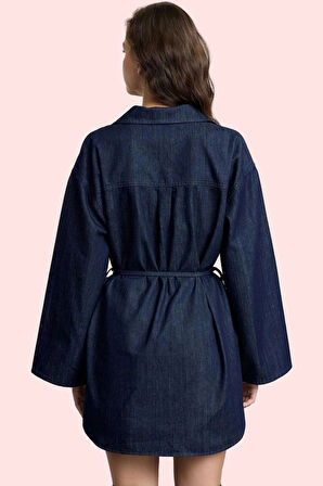 Kadın Oversize Denim Gömlek İspanyol Kol Regular Kalıp Pamuklu Günlük Stil Kaliteli Malzeme