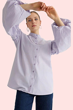 Kadın Balon Kollu Pamuklu Gömlek Günlük Şık Tunik Modern Tasarım Yaz Aylarının Vazgeçilmezi