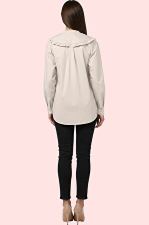 Kadın Tunik Bebe Yaka Uzun Kollu Dokuma Gömlek Rahat Günlük Hafta Sonu Yaz Aylarının Vazgeçilmezi