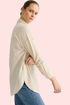 Kadın Uzun Kollu Relaxed Kalıp Poplin Gömlek Casual Günlük Hafta Sonu Yaz Aylarının Vazgeçilmezi