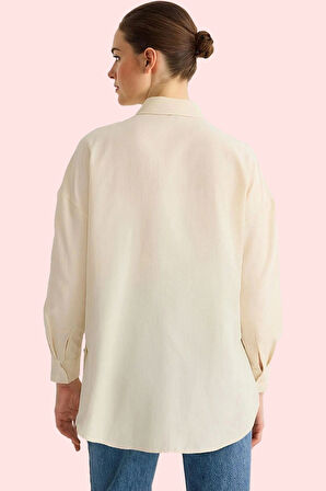 Kadın Uzun Kollu Relaxed Kalıp Poplin Gömlek Casual Günlük Hafta Sonu Yaz Aylarının Vazgeçilmezi