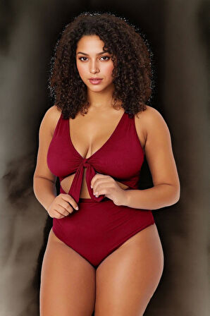 Konforlu Kaplı Derin V Yaka Rahat Kesim Büyük Beden Mayo Geniş Deniz Kıyafeti