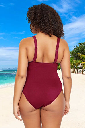 Konforlu Kaplı Derin V Yaka Rahat Kesim Büyük Beden Mayo Geniş Deniz Kıyafeti