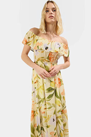 Çok Çiçekli A Kesim Maxi Elbise Polyester Yazlık Rahat Günlük Yüksek Kalite Premium